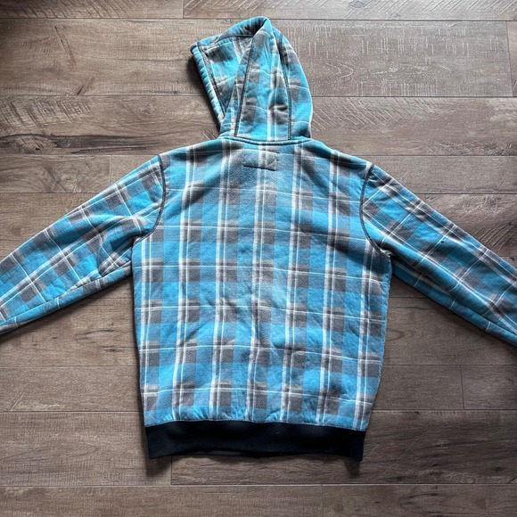 Y2K/2010s Grunge Men's Blue Plaid Sherpa Lined Zip Up Hoodie Size M - Picture 7 of 9
